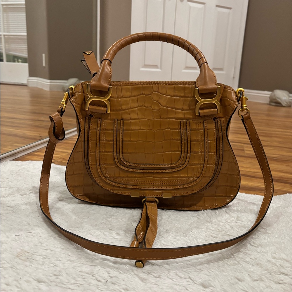 Chloe Signature Double Carry Satchel Crocodile-Embossed Leather Handbag
